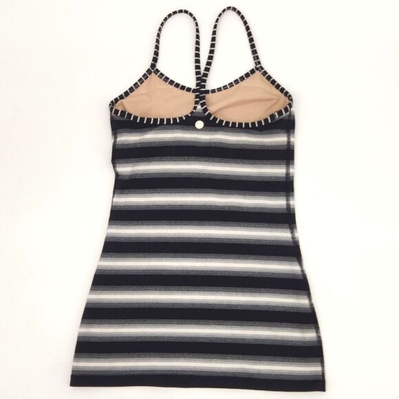 Lululemon Power Y Tank Top Shirt Built-Support No Padding 6 Black White Stripes - Picture 4 of 11